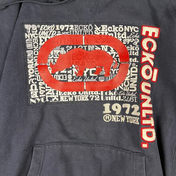 Vintage Thick Stitch Embroider 3D Ecko Unlimited Pullover Hooded Sweatshirt W-05 - Picture 2 of 12